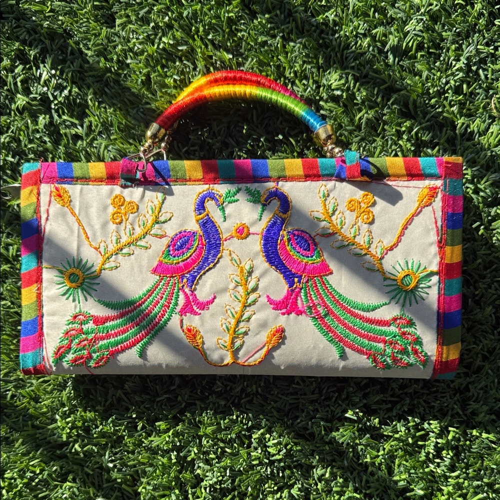 Embroidered Multicolor Clutch Bag